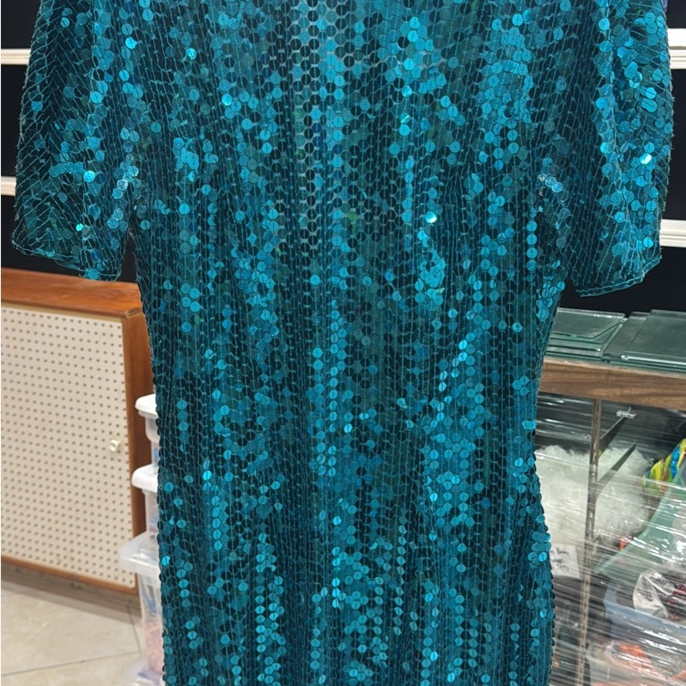 Vintage Turquoise Sequin Cocktail Dress – NiteLine by Della Roufogali (Size 10)